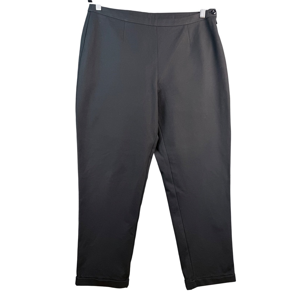 Chicos Getaway Cuffed AK Crop BA Black Pants Size 2 Side Zip Cotton Blend NEW